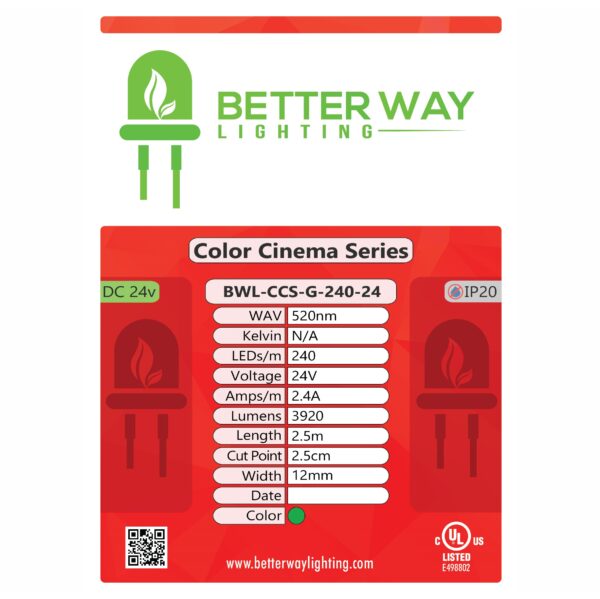 Color Cinema Series Green 240 LEDs/m 24V | BWL-CCS-G-240-24 - Image 2