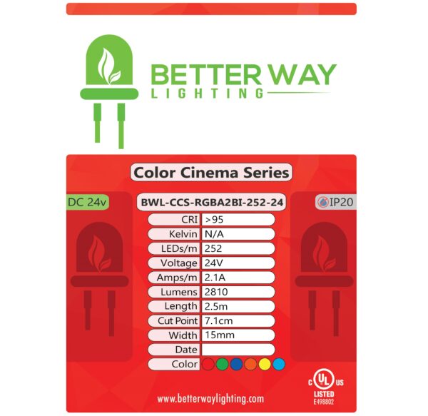 Color Cinema Series RGBA 2Bi-Color 252 LEDs/m 24V | BWL-CCS-RGBA2BI-252-24 - Image 2