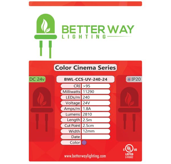 Color Cinema Series Ultra-Violet 240 LEDs/m 24V | BWL-CCS-UV-240-24 - Image 2